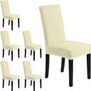 MOSAYT Velvet Stretch Chair Covers for Dining Room Set of 6 - Soft Slipcovers with Thick Removable Fabric for Parsons Chairs, Washable Seat Protectors for Kitchen, Banquet & Home Decor, Beige
