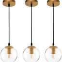 Clear Glass Pendant Lights Kitchen Island 3 Pack,Gold Hanging Light Fixture,6 Inch Modern Pendant Light Fixtures for Kitchen,Farmhouse,Dining Room