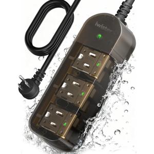 Outdoor Power Strip, 3 AC Outlets, 5 FT, 1625W/13A High-Power Single-Device Use, with Anti-Electric Shock & IPX6 Waterproof, Ideal for Backyard, Patio, Garage, Kitchen, Workshop, Camping, RV