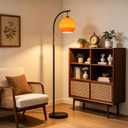 Arc Floor Lamp Mid Century Modern Orange Floor Lamp Height Adjustable Globe Glass Standing Lamp with E26 3-Color Temperature Marble Tall Light for Living Room Bedroom Study(Includes Bulb)