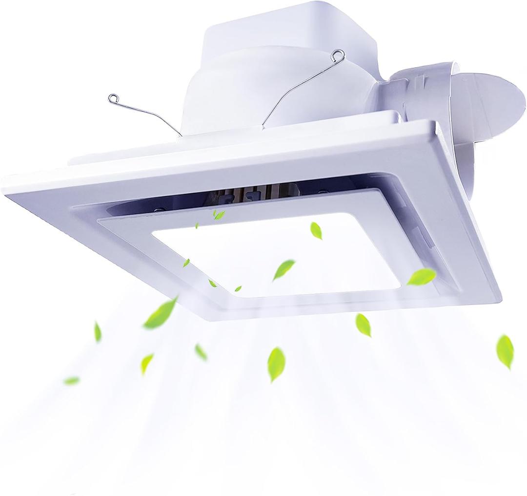 Bathroom Fan with LED Light, Square Ceiling Mount Quiet Fan for Shower/Bathroom/Office/Home/Restroom1.0 Sones 110 CFM 110V 4" Duct, White