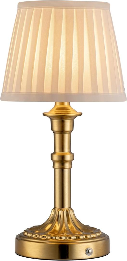 KDG Cordless Portables Table Lamp, LED Fabric Shade Small Desk Lamps, 4000mAh Battery Powered Lighting, 2700K Step less Dimmable Light for Living Room, Dining Room, Bedroom, Bedside (Bronze)