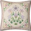 Spring Floral Block Print Pillow Cover, Euro Shams Decorative Lavender Pillow Covers 18x18 for Couch Sofa Bed Living Room, Purple Bloom