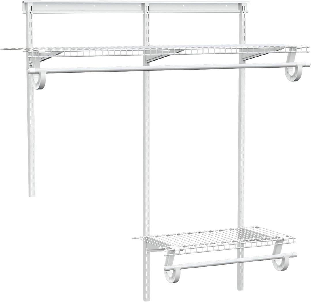 PROWORX 2-4 Ft. Expandable Closet Organizer System Kit, White Custom Metal Wire Shelving, Organization and Storage Shelves Wall Mounted with Hanging Rods
