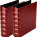 LETVPVOW Vintage Hardback 3 Ring Binder 2 Inch, Professional Leather Binders 2 Inch D Ring, Holds 400 Sheets Capacity 2 Pack - Dark Red