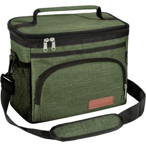 ExtraCharm Insulated Lunch Bag for Women/Men - Reusable Lunch Box for Office Picnic Hiking Beach - Leakproof Cooler Tote Bag Organizer with Adjustable Shoulder Strap for Adults - Green