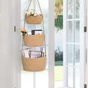 Hanging Storage Baskets, Over the Door Basket, Cotton Wall Baskets Storage, Hanging Door Basket with 4 Hooks
