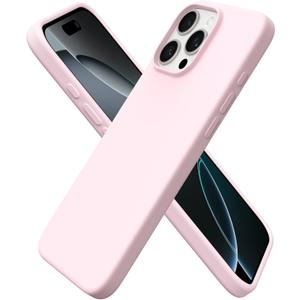 ORNARTO Compatible with iPhone 16 Pro Max Case 6.9", Slim Liquid Silicone 3 Layers Soft Gel Rubber Shockproof Protective Cover with Anti-Scratch Microfiber Lining-Chalk Pink