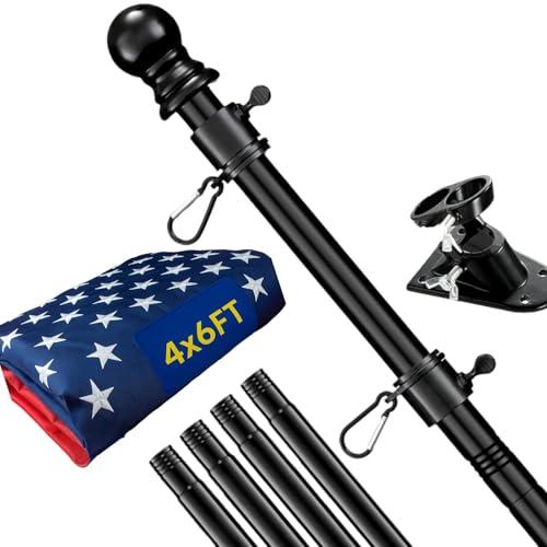 American Flag with Pole for Outside House- 5FT Heavy Duty Tangle Free Flagpole Kit,4x6FT Embroidered Stars US Flag, 2 Position Metal Mounting Holder for Outdoor, Front Porch,Patriotic Display