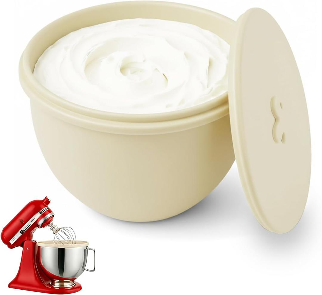Silicone Bowl Liners for Kitchenaid Mixer 5-Qt Tilt-Head Mixer, Fits 5 Quart Mixing Bowl with Lid and 3 Air Release Models, Thickened, Non-Stick, Easy Clean & Versatile(Beige)