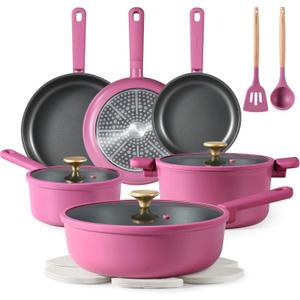 CAROTE Non Stick Pots and Pans Set, Cookware Sets Nonstick, Kitchen Cooking Set with Stay-Cool Handles,with Silicone Tools and Pot Protectors,16 Piece