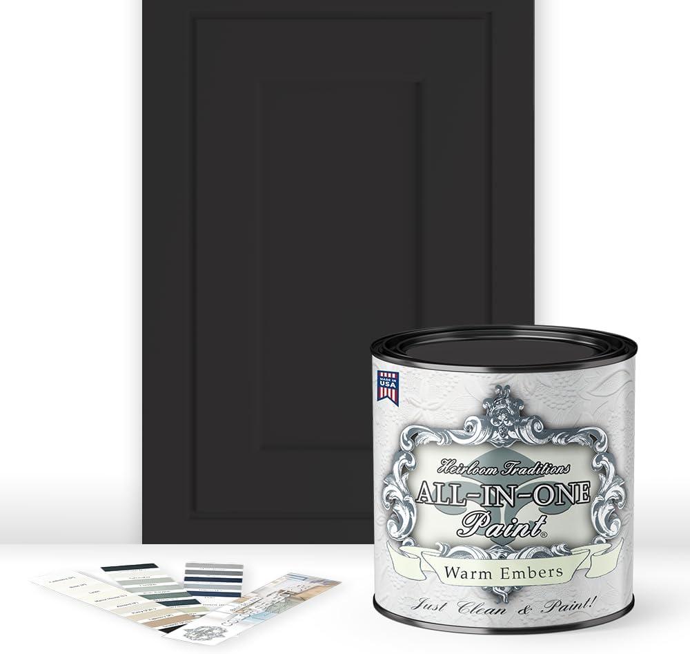 ALL-IN-ONE Paint, Warm Embers (Warm Black), Quart - Durable cabinet and furniture paint. Built in primer and top coat, no sanding needed. Includes our 30 featured color card. (32 Fl Oz (Pack of 1))