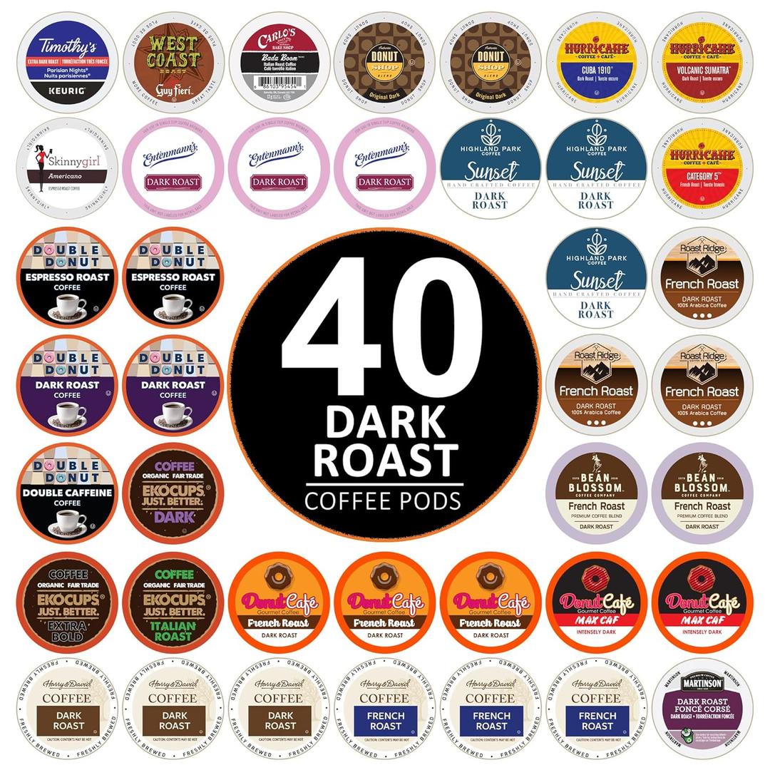 Perfect Samplers Dark Roast Coffee Pod Variety Pack - Pack for Keurig K Cups Coffee Makers, Bold 40 Count