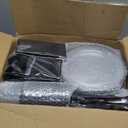 N9R 600PCS Clear and Black Disposable Plates Set, Heavy Duty Plastic Dinnerware Set for 100 Guests Includes 100 Dinner & Dessert Plates, Cups, Spoons, Forks, and Knives, Perfect for Parties, Weddings