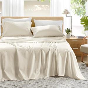 Comfort Spaces 100% Cotton Sheets Queen, Breathable, Ultra Soft Cotton Sheets, Naturally Cool Cotton Bed Sheets with 14" Elastic Pocket Fits up to 16" Mattress, All Season Sheet Set, Ivory 4 Piece
