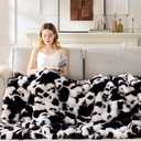 Anysay Faux Fur Throw Blanket, 1000GSM Fluffy Soft Bubble Blanket for Couch Bed, Cozy Plush Warm and Thick Blanket, Fuzzy Rabbit Throw for Living Room Bedroom 50''*60'' Cow Black