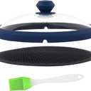 Glass Microwave Cover for Food 10.5 Inch Microwave Splatter Cover With Easy Grip Diamond Shape Handle Microwave Cover Glass Guard Lid Vented Edge Plate Cover for Heating Food (Dark Blue)
