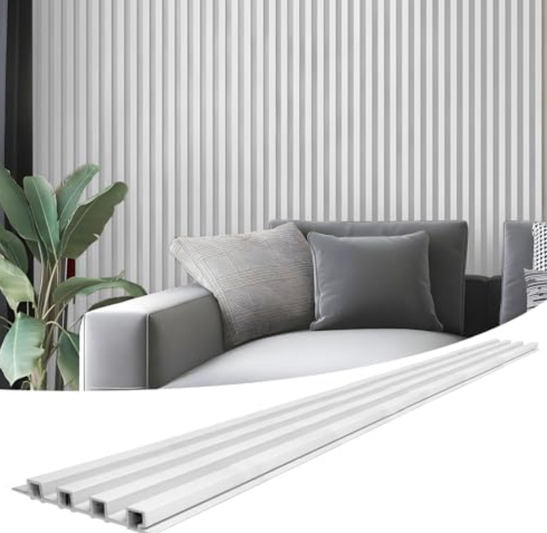 Art3d 8-Pack 96 x 6in. WPC Acoustic Slat Wall Panel for Modern Interior Decor, TV Background, Living Room, Matte White