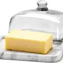 Marble Butter Dish with Lid, Elegant Large Capacity Butter Holder for Countertop & Refrigerator Natural Cool Surface Keeps Butter in an Ideal Spreadable State White Butter Container