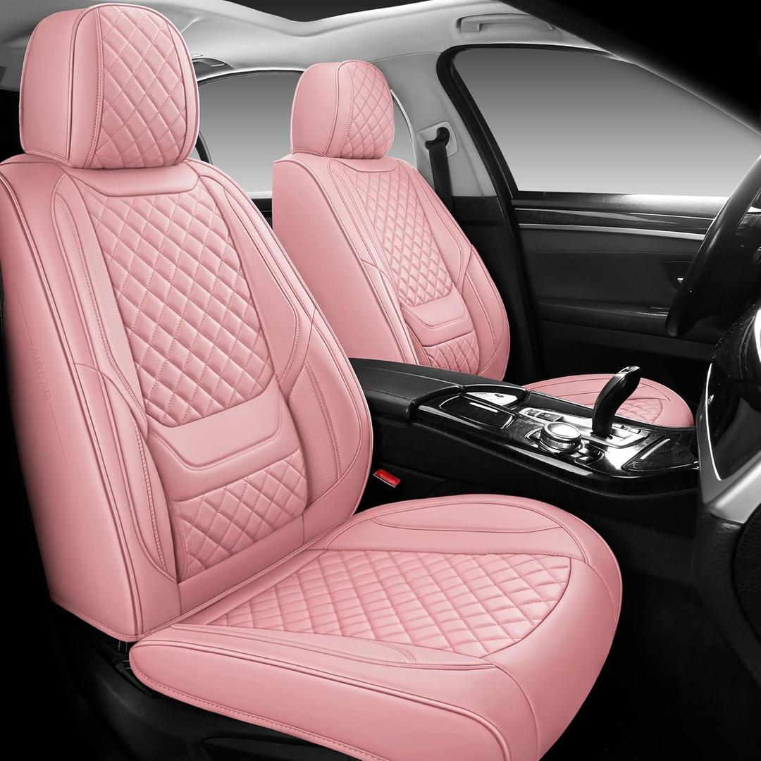 Full Coverage Car Seat Covers Front Pair Universal Fit for Cars SUVs Pick-up Trucks with Waterproof Leatherette in Automotive Vehicle Interior Accessories (Pink)