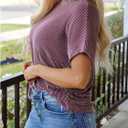 Verdusa Women's Striped Shirt Color Block Crew Neck Babydoll Casual Tops (L)