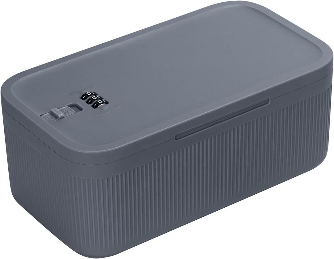 SANIDIKA Lockable Storage Box,Medicine Lock Box,Medical Lockbox,Cell Phone Locked Jail,Refrigerator Snack Food Safe Containers Bin for Personal Items,Home Office Organization,Travel Case,Gift (Navy)