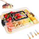 Charcuterie Board with Clear Locking Lid, Travel Portable Cheese Board Set, Bamboo Cutting Boards for Kitchen, House Warming Gifts New Home, Gifts for Women (Black - 1 Compartments)