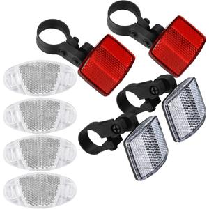 Bike Front and Rear Reflectors Kit, Bicycle Wheel Spoke Reflectors Kit, Bike Cycling Safety Warning Reflectors for Handlebar and Seatpost, Bike Road Safety Reflection Kit, Red and White/8 Pcs