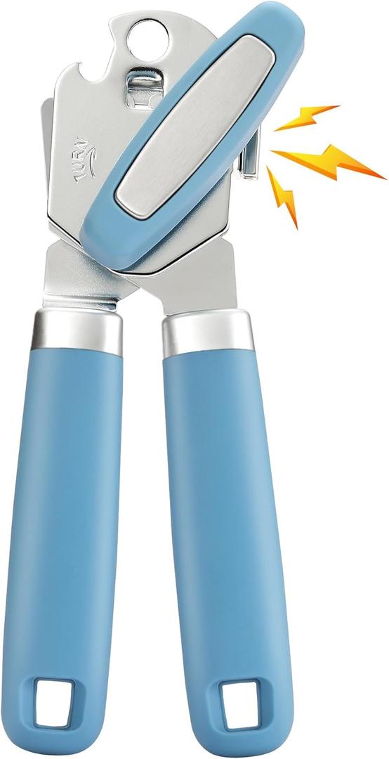 Heavy Duty Manual Can Opener with Magnet and Bottle Opener, Vayvnt Stainless Steel Can Opener, Oversized Handle Easy Use, Multifunctional Kitchen Essentials for Seniors, Sharp Blade&Smooth Edge, Blue