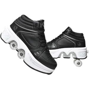 Double-Row Deform Wheel Automatic Walking Shoes Invisible Deformation Roller Skate 2 in 1 Removable Pulley Skates Skating Parkour - Size EU42