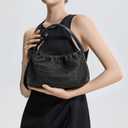 Women's Handmade Mesh Knitted Leather Bag - Black and Green, Twisted Strap, Adjustable Shoulder Strap