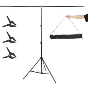 UTEBIT T-Shape Backdrop Stand Support Kit 6.6x5ft, Adjustable Photo Backdrop Stand with 3 Strong Spring Clamps, Photography Videography Studio Green Screen Backdrop Stand Portable for Parties