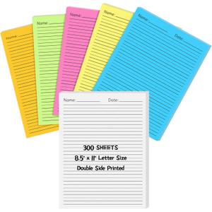 Marspark 300 Sheets Kindergarten Writing Paper with Lines 8.5 x 11'' Double Sided Color Wide Ruled Write Beginner Paper Level 1 Back to School Supplies for Letter Positioning Handwriting Practice