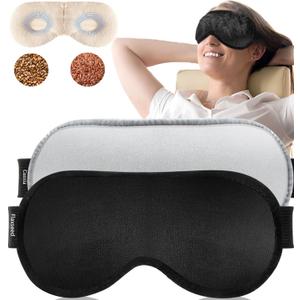 Heated Eye Mask (2-Packs), Moist Warm Compress Microwave with Flaxseed Cassia Seed, Weighted Eye Mask for Sleeping, Dry Eyes, Stye Eye Treatment, Relief Eye Fatigue (Black&Grey)