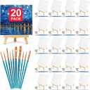 20 Pack 5.9In Canvas Boards for Painting, Art Canvas for Drawing with 10 Brushes & 5 Paint Trays, Mini Painting Canvas with Easel Set, Painting Kits for Adults Party