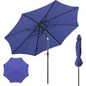 Outdoor Patio Umbrella with One Push Button Tilt and Crank, 8 Sturdy Ribs Market Table Umbrella