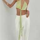 SHENHE Women's Sexy Open Back Tie Front Halter Neck Plunge Top Metal Backless Y2k Tank (Green, S)