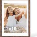 Hongkee 12x16 Picture Frame with Glass, Display Picture 11x14 with Mat or 12x16 Without Mat, 11 by 14 Photo Wooden Frames for Wall Mounting (Rustic Brown, 1 Pack)