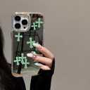 xoniery Compatible with iPhone 16 Pro Max Case Cute Glossy Mirror Back Case,Green Cross Pattern,Senior Shockproof Protection for iPhone 16 Pro Max Case for Women Girls