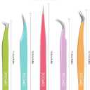 Lash Tweezers for Eyelash Extensions, Lash Extension Tweezer Kit for Beginner, Colorful Eyelash Tweezers Set of 5 for Volume, Isolation and Classic Lashes