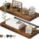 QEEIG Bathroom Floating Shelves for Wall - 15.7" Wall Mounted Shelf Over Toilet Farmhouse Home Decor Display Bookshelf Small 15.7 x 6.7 inch Set of 2, Rustic Brown (008-40BN)