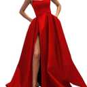 MllesReve Womens Long Strapless Satin Prom Dress Sleeveless Slit Evening Ball Gown with Pockets (6, Red)