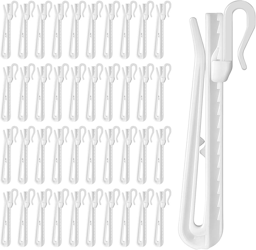 JJUNW 150pcs Plastic Curtain Hooks, Adjustable Pinch Curtainhook Clips, Curtain Pleat Hooks, Ratchet System Pinch Pleat Curtainhook for Window-Curtain Door-Curtain Shower-Curtain