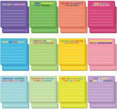 Yinder 24 Pcs Inspirational Sticky Notes with Lines Cute Motivational Sticky Notes Pad Employee Appreciation Gifts Bulk for Teacher Nurse Coworkers Office 3 x 3''(Bright Color,Demotivation), Set of 2