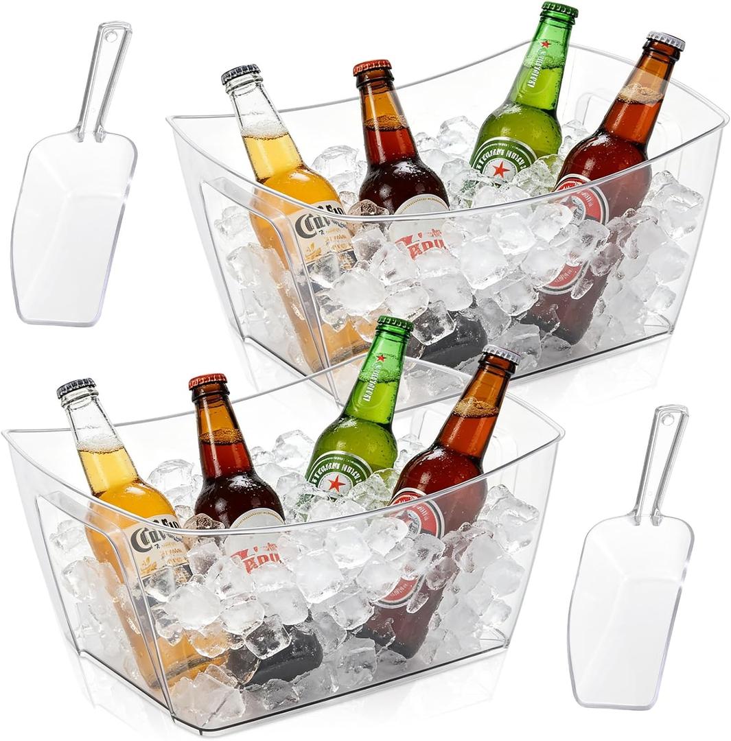 2 Pack Ice Bucket for Parties Beverage Tub with 2 Ice Scoops, Beer Ice Bucket Drink Cooler Beer Champagne Bucket Drink Chiller Tub Ice Cube Bin for Freezer Cocktails Wine Cooling Mimosa Bar Supplies (EXP 02/01/26)