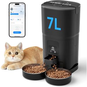 PAPIFEED Automatic Cat Feeder 2 Cats, 2.4G WiFi Cat Food Dispenser with App, 7L Slow Feeder Timed Cat Feeder for Dry Food, 10 Meals/Day, 12 Portions/Meal, Smart Pet Feeder for Small Dog