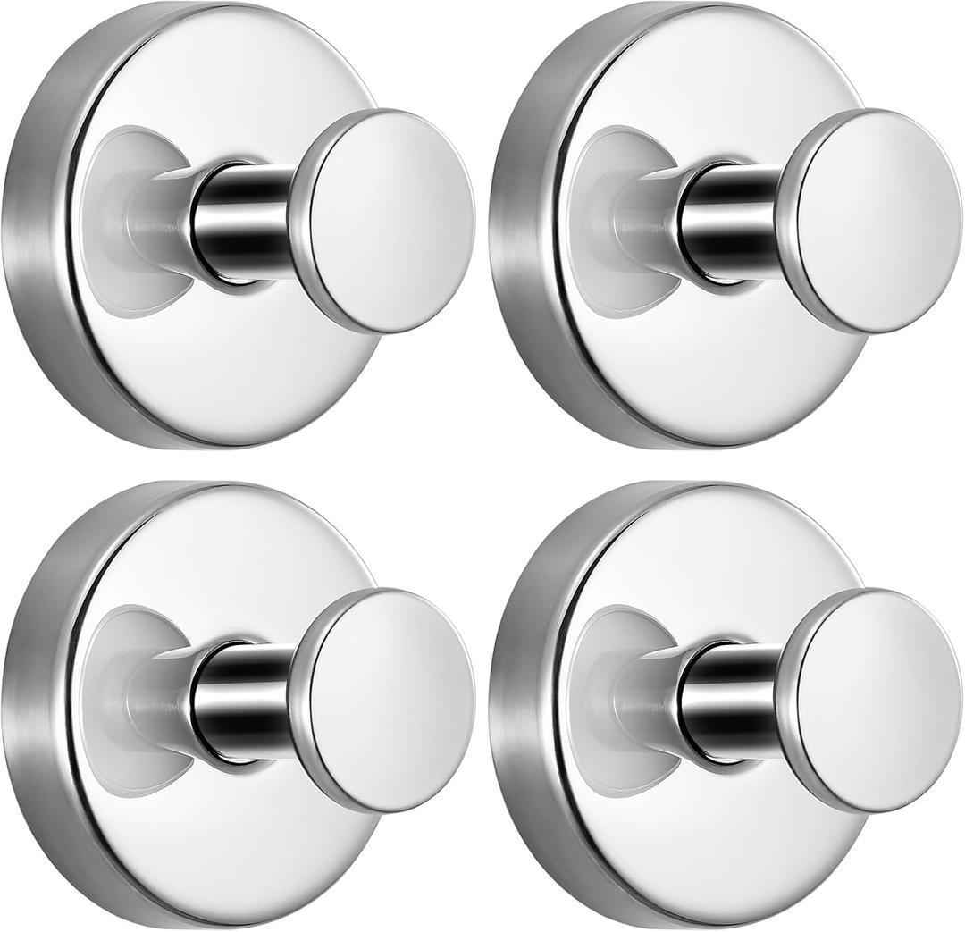 Suction Cup Hooks for Shower No-Drill Bathroom Hooks for Towels, Robes, Loofah Mountable on Bathroom Walls, Kitchen, Glass, Mirrors,Tile,Smooth Non-Porous Surfaces,Removable,4pcs,Chrome Polished
