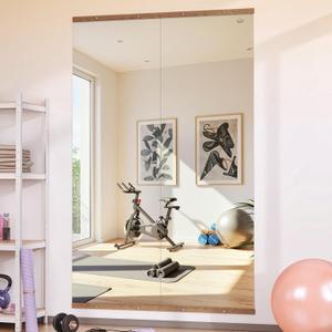 Hasipu 2Pcs 55''x17'' Home Gym Mirror Large Full Length Wall Mounted Full Body Mirror for Yoga Dance Fitness Exercise Studio Bedroom Garage, Frameless Tempered Glass Workout Mirrors Walnut Rectangular