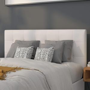 Flash Furniture Full Tufted Vinyl Headboard, White Adjustable Height, Easy Install, Bedroom Decor, 
White vinyl upholstery with box stitch design, Headboard Size: 56.5"W x 2.75"D x 22.5"H