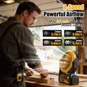 Battery Operated Fan for Dewalt 20V Max Battery, 5.7m/s High Speed Rechargeable Portable Fan with USB Powered & 4 Speed & 2 Light for Camping, Workshop, Garage, Jobsite (Not Included Battery) - Yellow